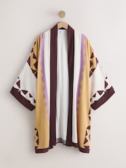 أصفر خردلي/أرجواني ـ طبعة شكل هندسي - كيمونو طويل - صورة 6 من 8