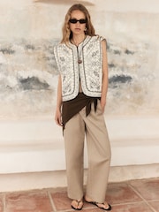 BHOEM Floral Embroidered Cotton Linen White/Black Waistcoat - Image 2 of 5