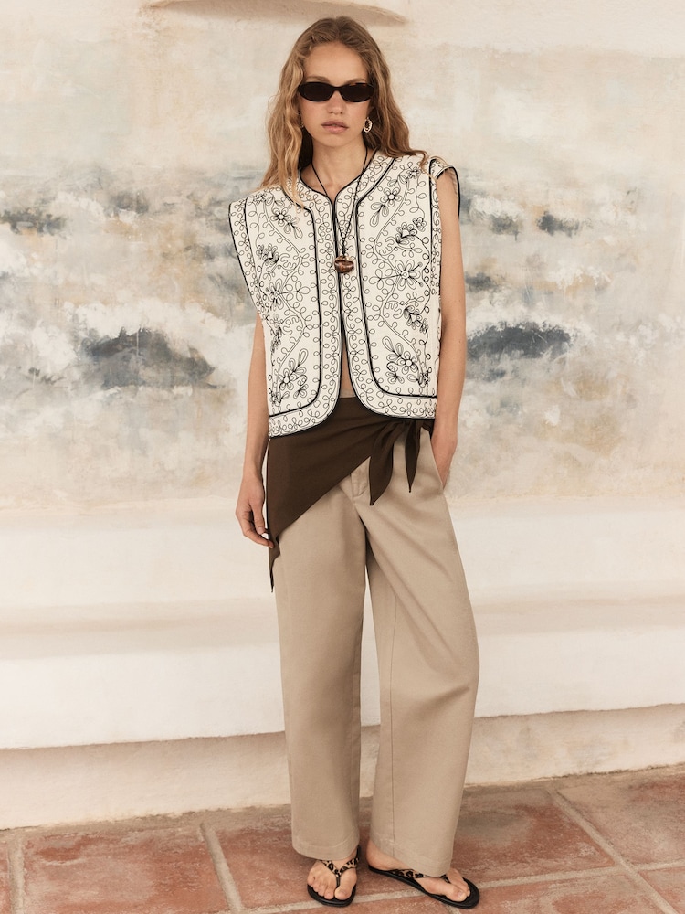 BHOEM Floral Embroidered Cotton Linen White/Black Waistcoat - Image 2 of 5