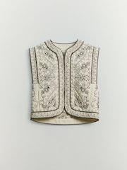 BHOEM Floral Embroidered Cotton Linen White/Black Waistcoat - Image 5 of 5