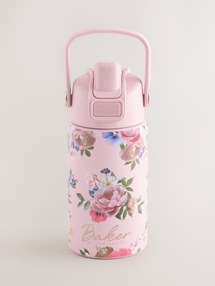 Baker by Ted Baker Pink Back To School Stainless Steel Water Bottle With Straw - Image 1 of 5 Baker by Ted Baker Pink Back To School Stainless Steel Water Bottle With Straw - Image 1 of 5
