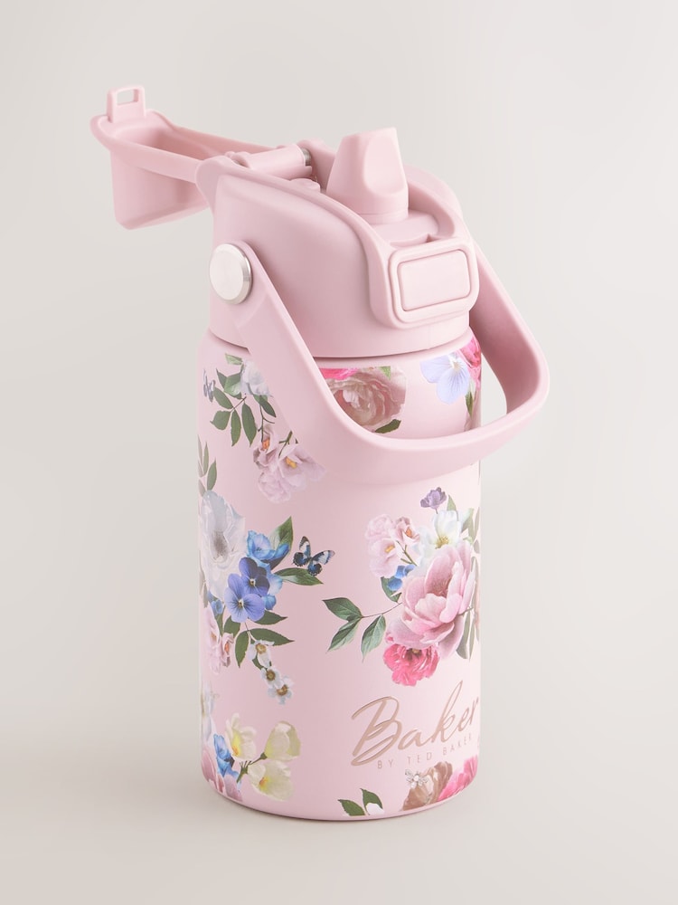Baker by Ted Baker Pink Back To School Stainless Steel Water Bottle With Straw - Image 2 of 5 Baker by Ted Baker Pink Back To School Stainless Steel Water Bottle With Straw - Image 2 of 5