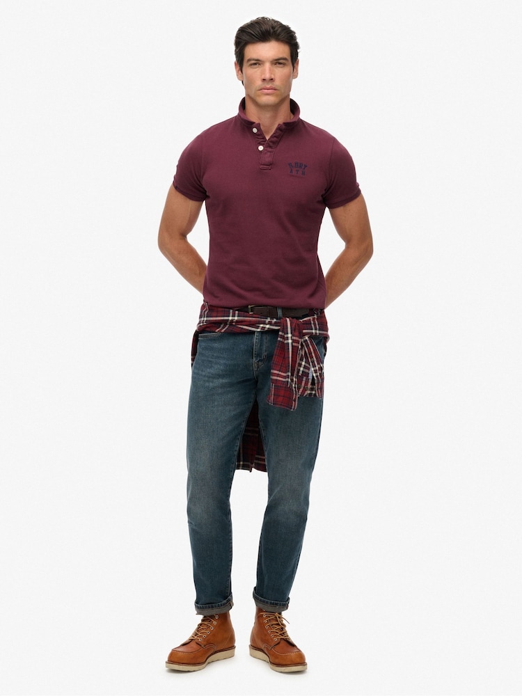 Superdry Red Vintage Athletic Embroidered Polo Shirt - Image 3 of 3