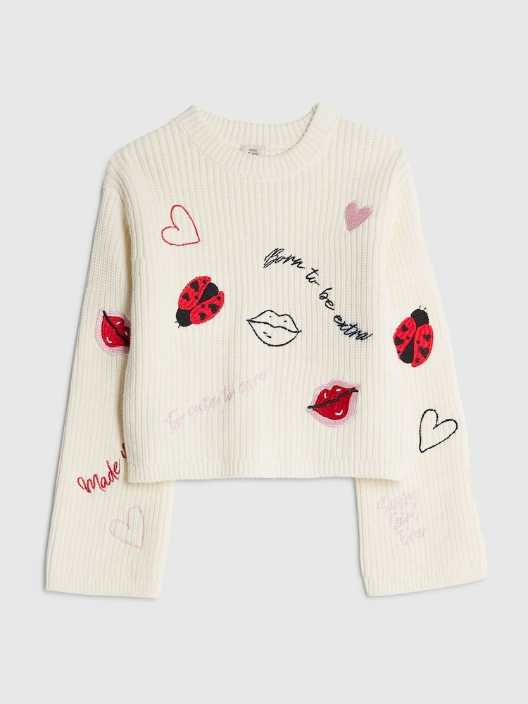 River Island Cream Ladybird Lips Jumper - Image 1 of 4