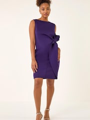 Roman Purple Tie Waist Premium Stretch Dress - Image 2 of 5
