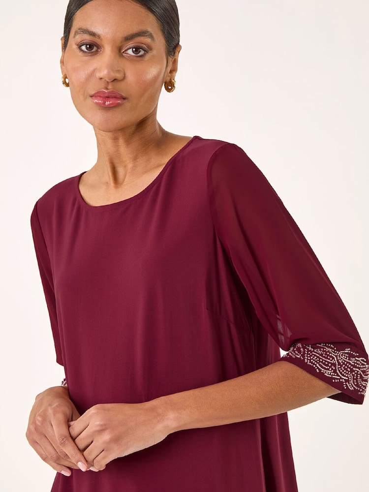 Roman Red Embellished Cuff Chiffon Shirt - Image 1 of 5 Roman Red Embellished Cuff Chiffon Shirt - Image 1 of 5