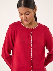 Roman Red Heart Button Scallop Edge Cardigan - Image 1 of 5