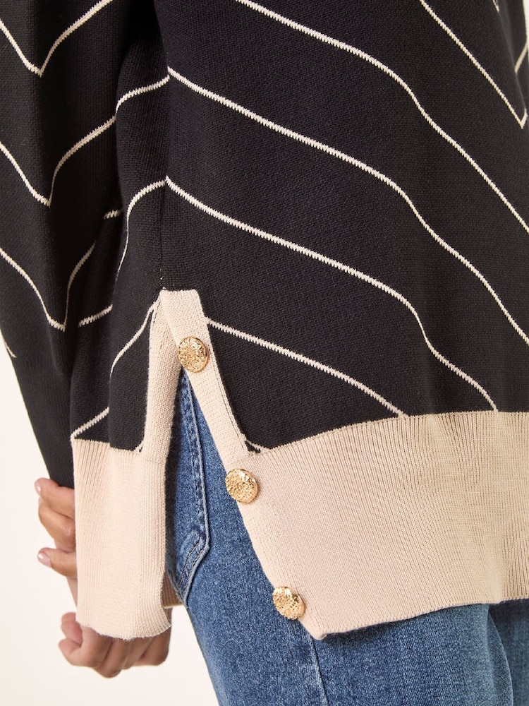 Roman Black Stripe V-Neck Knit Jumper - Image 5 of 5 Roman Black Stripe V-Neck Knit Jumper - Image 5 of 5