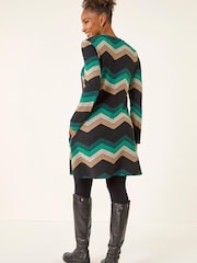 Roman Green Zig Zag Side Button Dress - Image 2 of 5