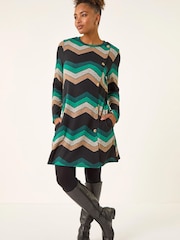 Roman Green Zig Zag Side Button Dress - Image 3 of 5