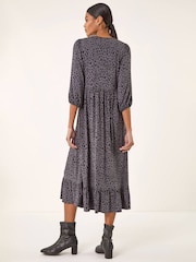 Roman Grey Animal Print Lace Trim Stretch Dress - Image 3 of 5
