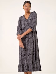 Roman Grey Animal Print Lace Trim Stretch Dress - Image 4 of 5