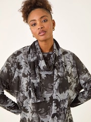 Roman Grey Printed Scarf Tunic Stretch Top - Image 1 of 6