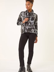 Roman Grey Printed Scarf Tunic Stretch Top - Image 2 of 6