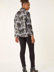 Roman Grey Printed Scarf Tunic Stretch Top - Image 3 of 6
