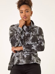 Roman Grey Printed Scarf Tunic Stretch Top - Image 4 of 6