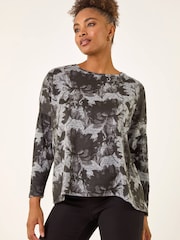 Roman Grey Printed Scarf Tunic Stretch Top - Image 6 of 6