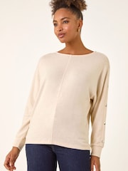 Roman Natural Buttoned Stretch Jersey Tunic Top - Image 4 of 5