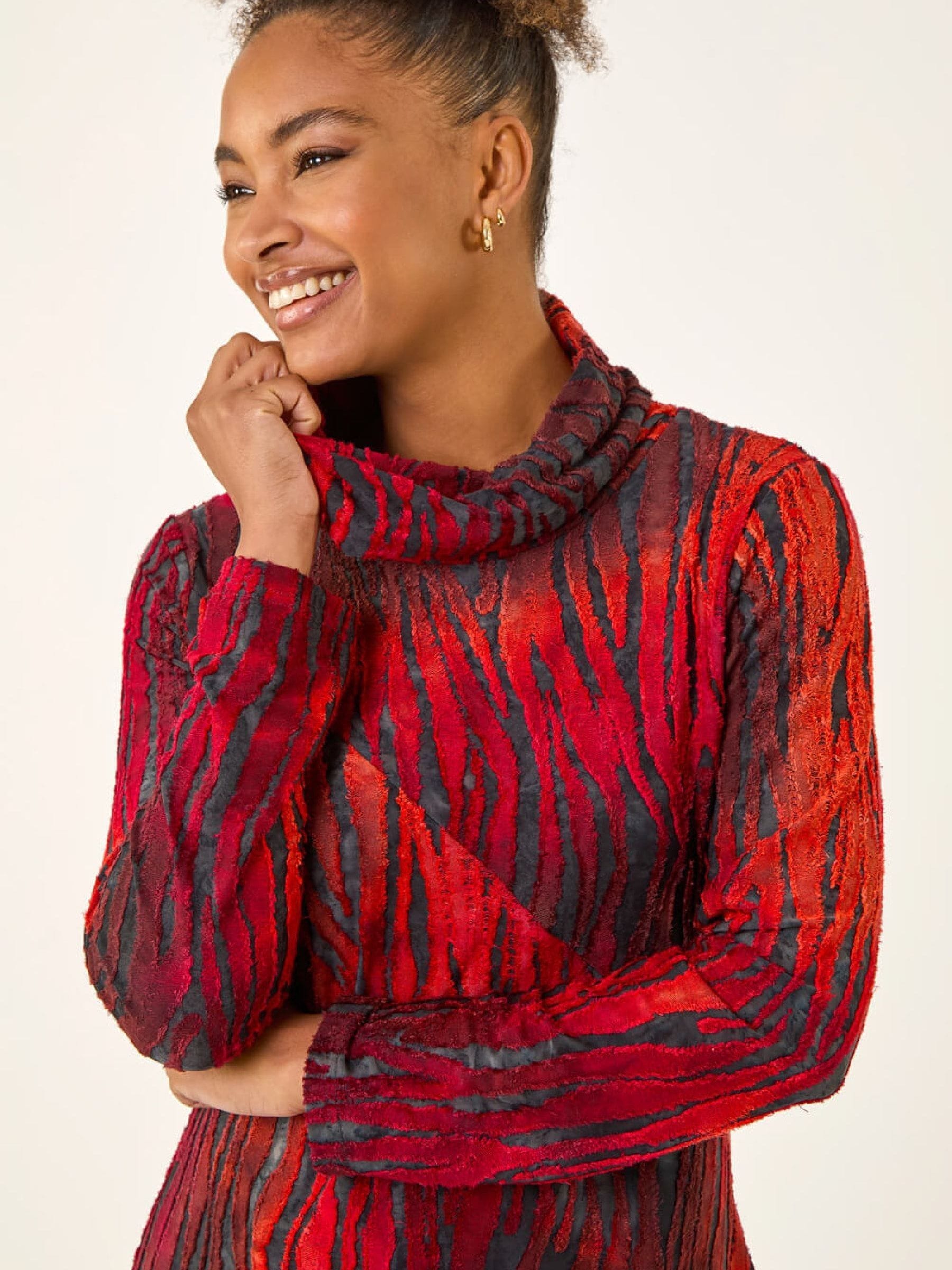 Roman Women's Red Zebra Print Burnout Tunic Top In | Size: 20 - Image 3