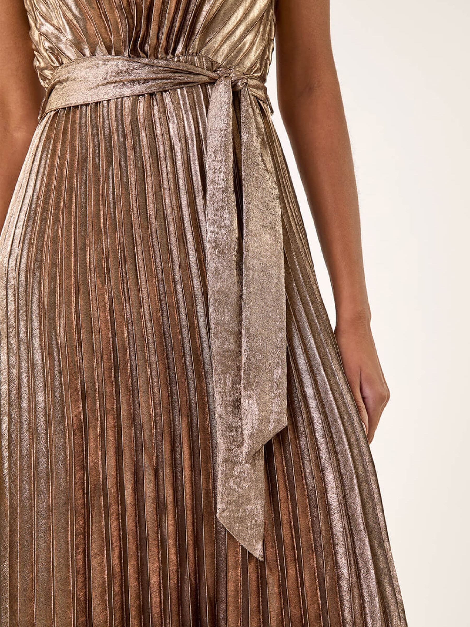 forever u metallic pleated midaxi dress in rose gold Buy Roman Metallic Pleat Belted Midi from Next USA Long sleeve