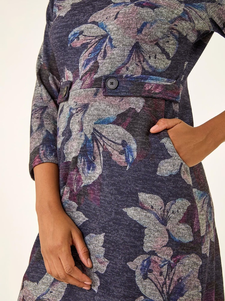 Roman Purple Floral Cowl Neck Tab Dress - Image 5 of 5 Roman Purple Floral Cowl Neck Tab Dress - Image 5 of 5