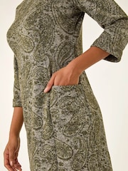 Roman Green Paisley Print Pocket Shift Stretch Dress - Image 5 of 5