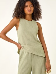 Roman Green Textured Longline Stretch Vest Top - Image 3 of 4