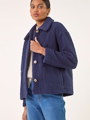 Roman Blue Collared Borg Fleece Jacket - Image 4 of 5