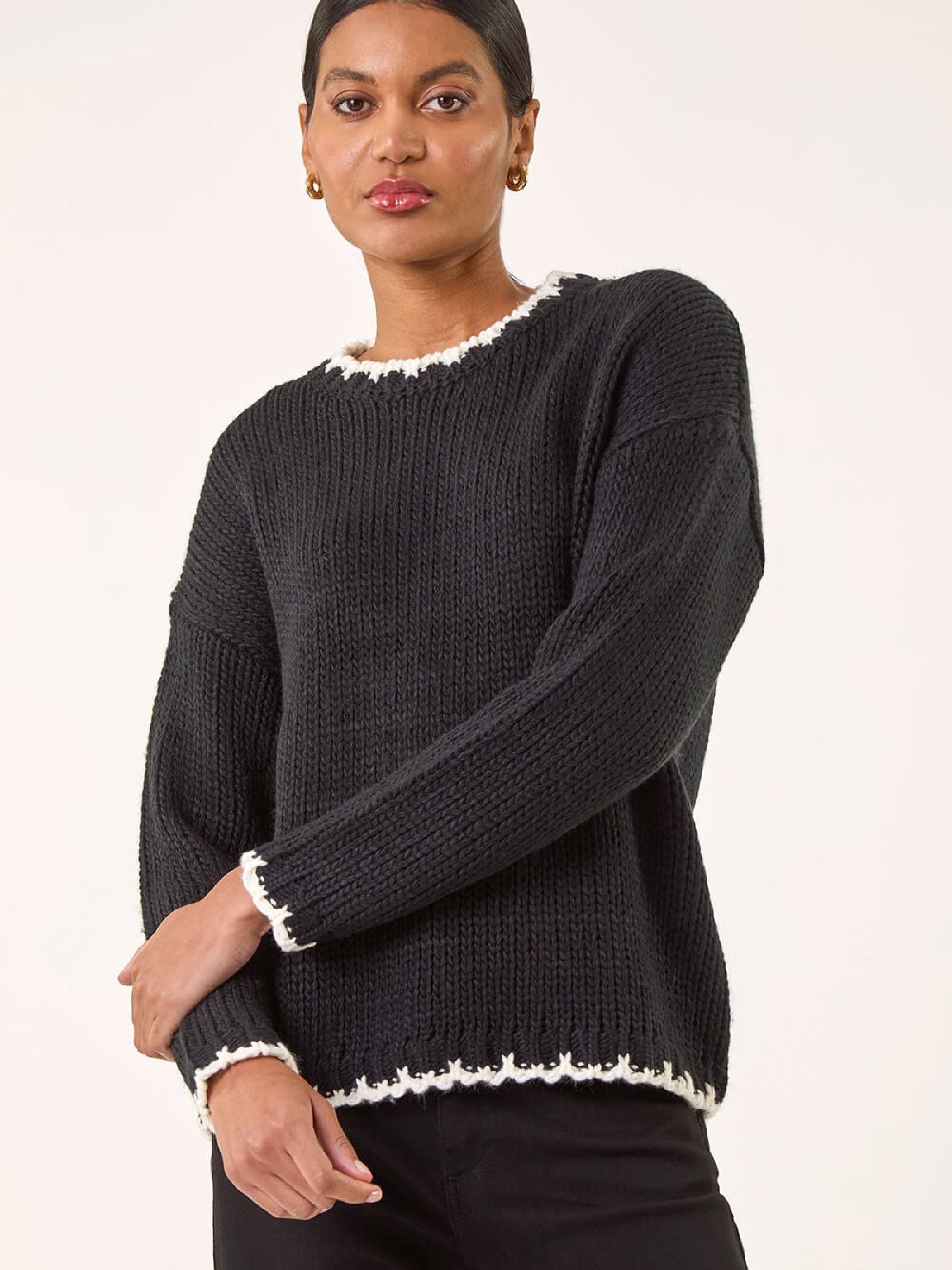 Buy Roman Black Stitch Detail Soft Knit Jumper from Next Oman