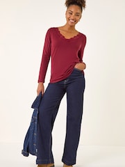 Roman Red Lace V-Neck Stretch Tunic Top - Image 1 of 5