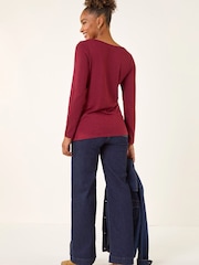 Roman Red Lace V-Neck Stretch Tunic Top - Image 3 of 5