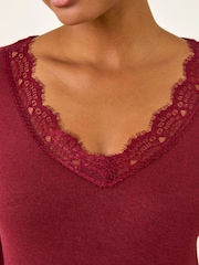 Roman Red Lace V-Neck Stretch Tunic Top - Image 5 of 5