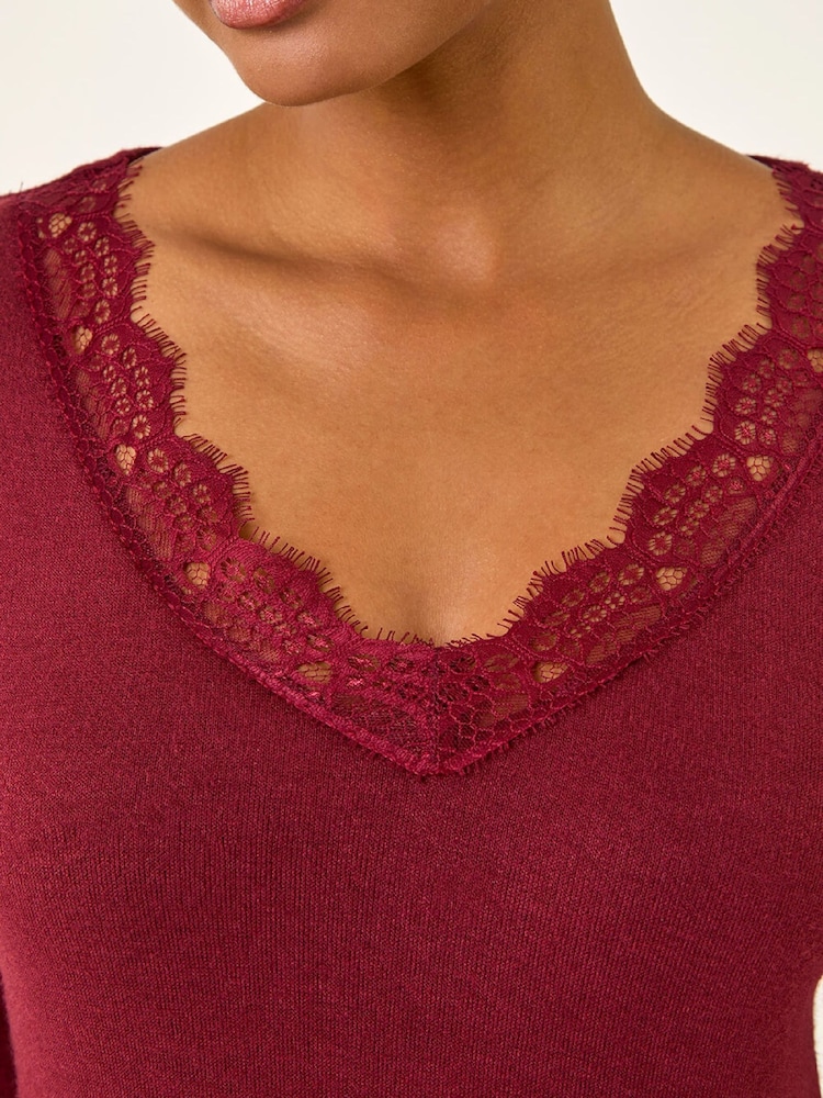 Roman Red Lace V-Neck Stretch Tunic Top - Image 5 of 5 Roman Red Lace V-Neck Stretch Tunic Top - Image 5 of 5