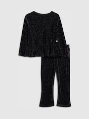 River Island Black Long Sleeve Velvet Peplum Top & Leggings Set - Image 1 of 5