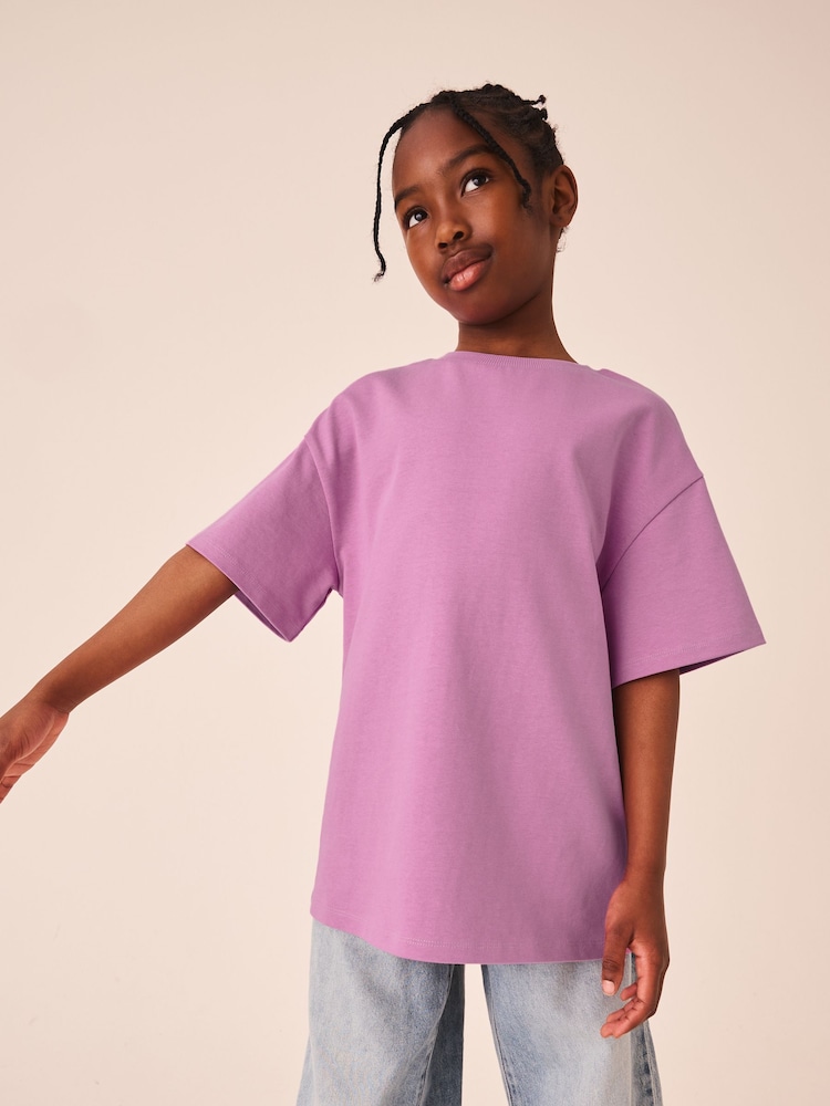 Lilac Purple Oversized Heavyweight T-Shirt (3-16yrs) - Image 1 of 8 Lilac Purple Oversized Heavyweight T-Shirt (3-16yrs) - Image 1 of 8