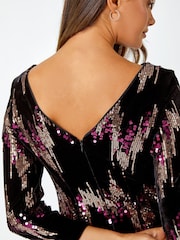 Roman Metallic Sequin Velvet Shift Stretch Dress - Image 3 of 5
