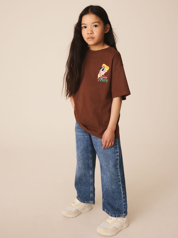 Brown Pizza Oversized Sequin Graphic T-Shirt (3-16yrs) - Image 2 of 8
