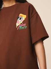 Brown Pizza Oversized Sequin Graphic T-Shirt (3-16yrs) - Image 4 of 8