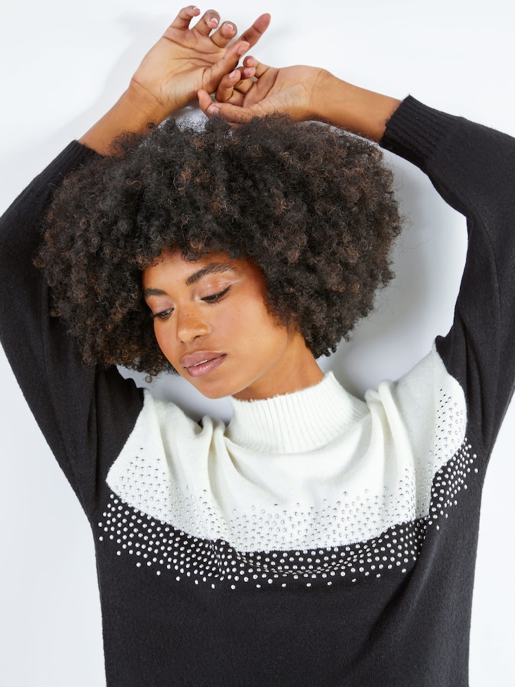 Roman Black Colourblock Embellished Longline Jumper - Image 5 of 5 Roman Black Colourblock Embellished Longline Jumper - Image 5 of 5