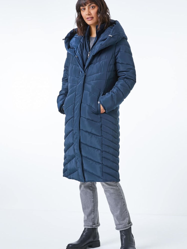 Roman Blue Hooded Quilted Coat - Image 1 of 5 Roman Blue Hooded Quilted Coat - Image 1 of 5