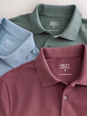 Green/Blue/Damson Short Sleeve Pique Polo Shirts 3 Pack - Image 5 of 6