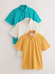 Teal/Stone/Ochre Palm Tree Printed Motionflex Short Sleeve Jersey Polo Shirts 3 Pack - Image 1 of 9