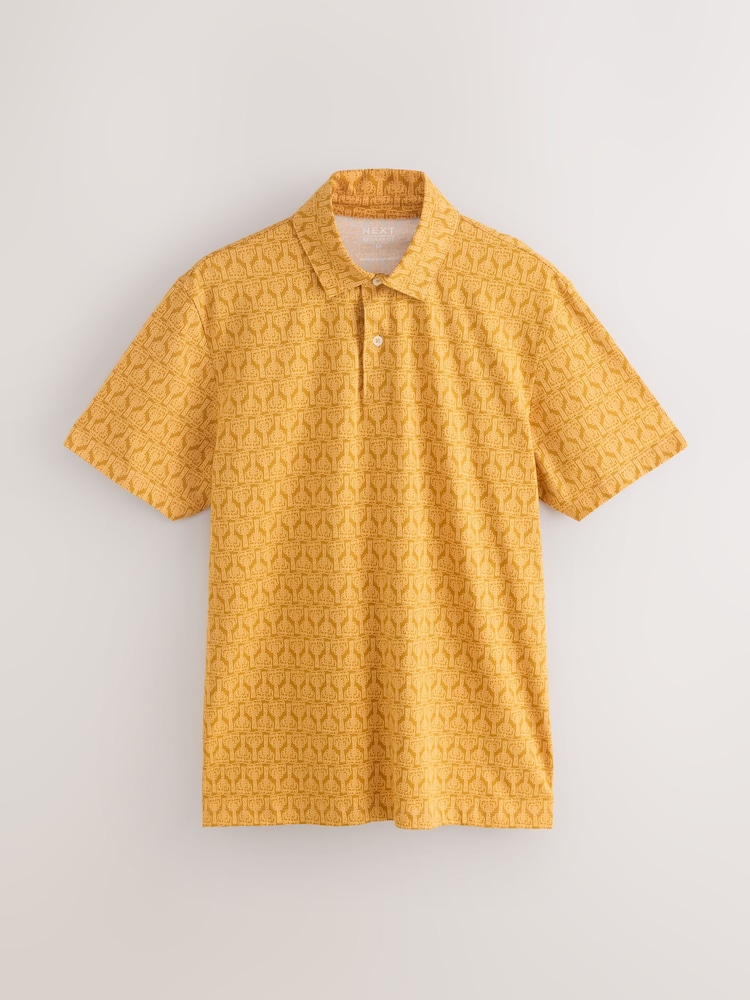 Teal/Stone/Ochre Palm Tree Printed Motionflex Short Sleeve Jersey Polo Shirts 3 Pack - Image 2 of 9