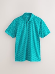 Teal/Stone/Ochre Palm Tree Printed Motionflex Short Sleeve Jersey Polo Shirts 3 Pack - Image 3 of 9