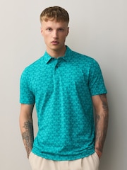 Teal/Stone/Ochre Palm Tree Printed Motionflex Short Sleeve Jersey Polo Shirts 3 Pack - Image 7 of 9