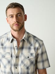 Blue Check Western Styling Short Sleeve Shirt - Image 1 of 5