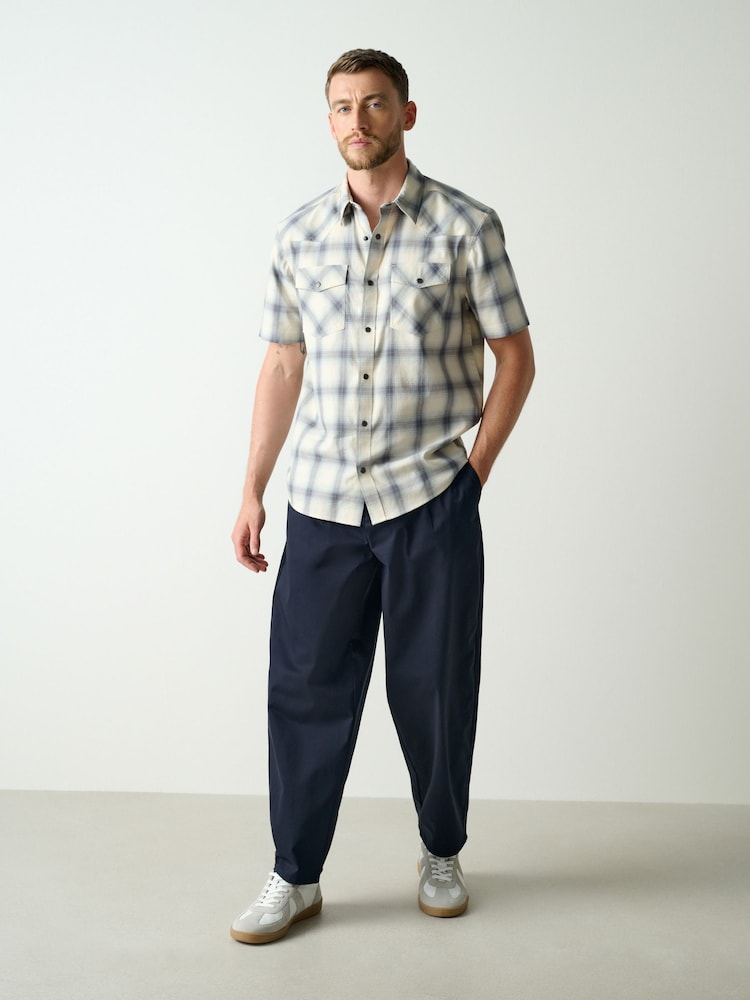 Blue Check Western Styling Short Sleeve Shirt - Image 2 of 5