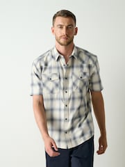 Blue Check Western Styling Short Sleeve Shirt - Image 3 of 5