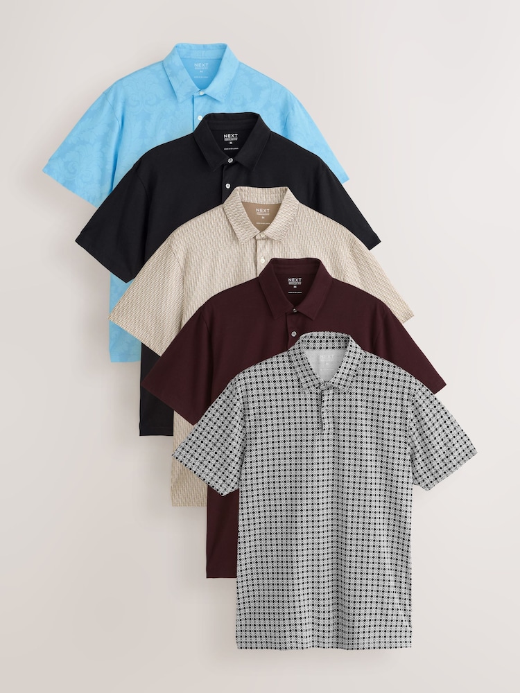 Blue/Neutral/Black Mono Regular Fit Motionflex Short Sleeve Jersey Polo Shirts 5 Pack - Image 1 of 13