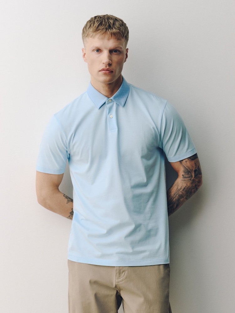 Neutral/Navy/Blue Geo Collar Plain Motionflex Short Sleeve Jersey Polo Shirts 3 Pack - Image 2 of 10